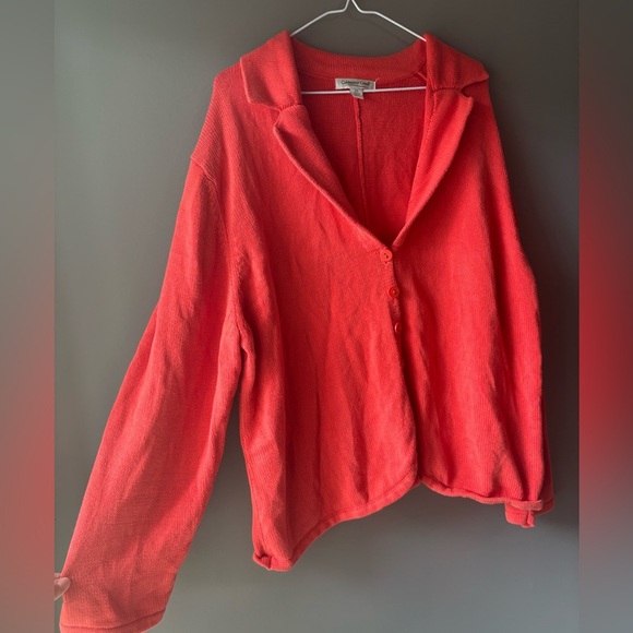Coldwater Creek, size 2X, 100% cotton knit button up orange sweater, over sized - Picture 6 of 9
